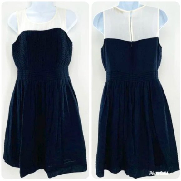 Navy and Off White Sleeveless Fit and Flare LOFT Dress - 2 - Picture 1 of 12
